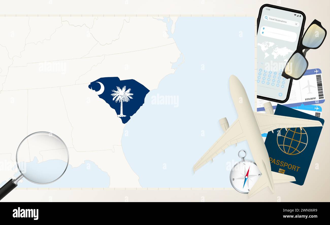 South Carolina Airport Map Stock Vector Images Alamy South Carolina Map And Flag Cargo Plane On The Detailed Map Of South Carolina With Flag Passport Magnifying Glass And Airplane Vector Template 2WN06R9 