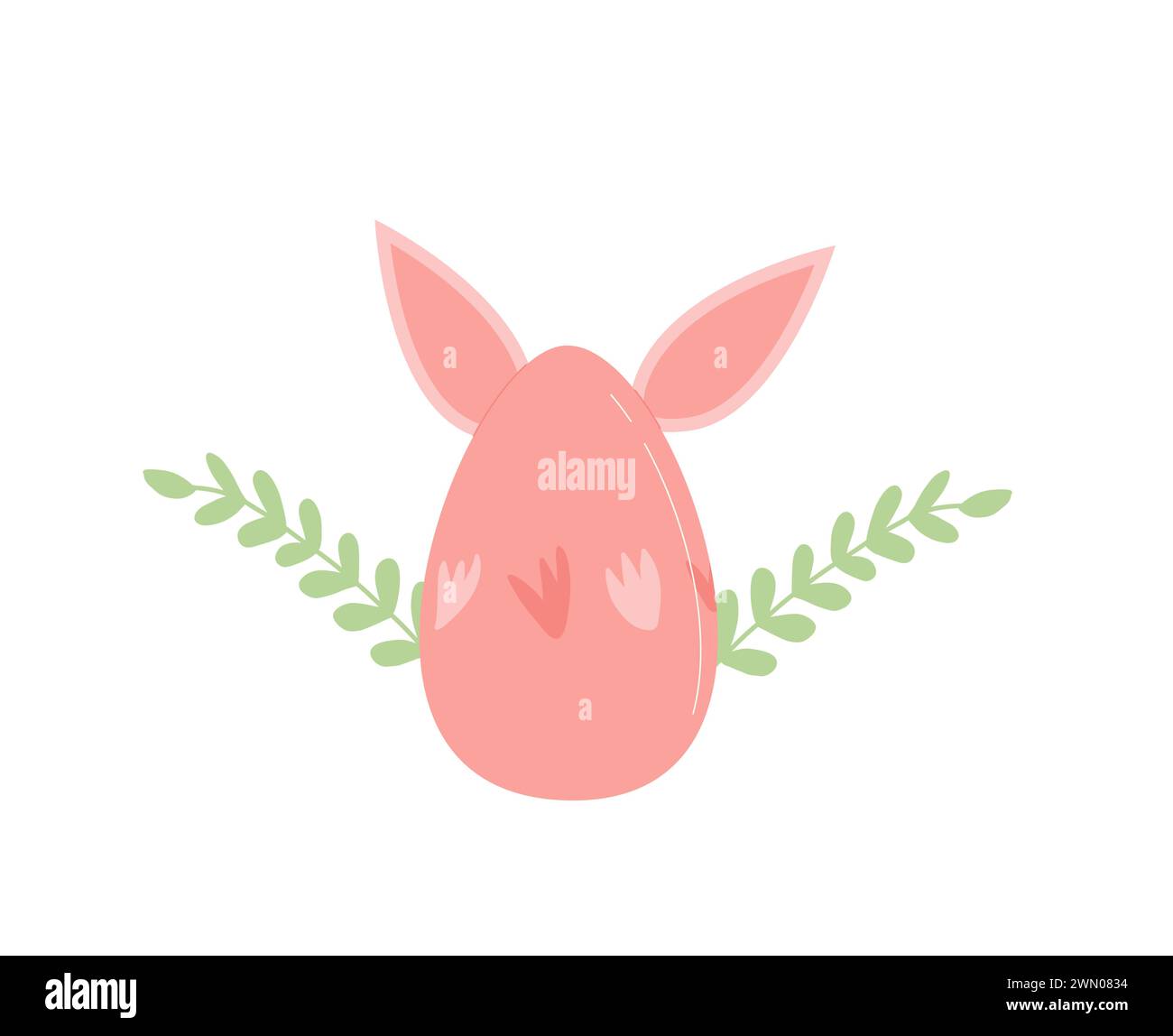 Easter egg with bunny ears and flowers isolated on white background ...