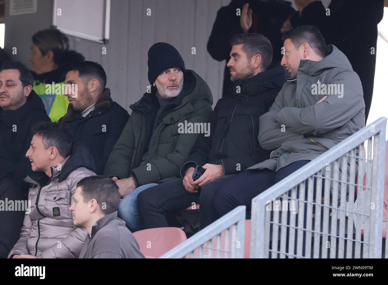 Milan, Italy. 28th Feb, 2024. Stefano Pioli Head Coach of AC Milan first team looks on with Lucani Vulcano and Daniele Bonera during the UEFA Youth League match at Centro Sportivo Vismara, Milan. Picture credit should read: Jonathan Moscrop/Sportimage Credit: Sportimage Ltd/Alamy Live News Stock Photo