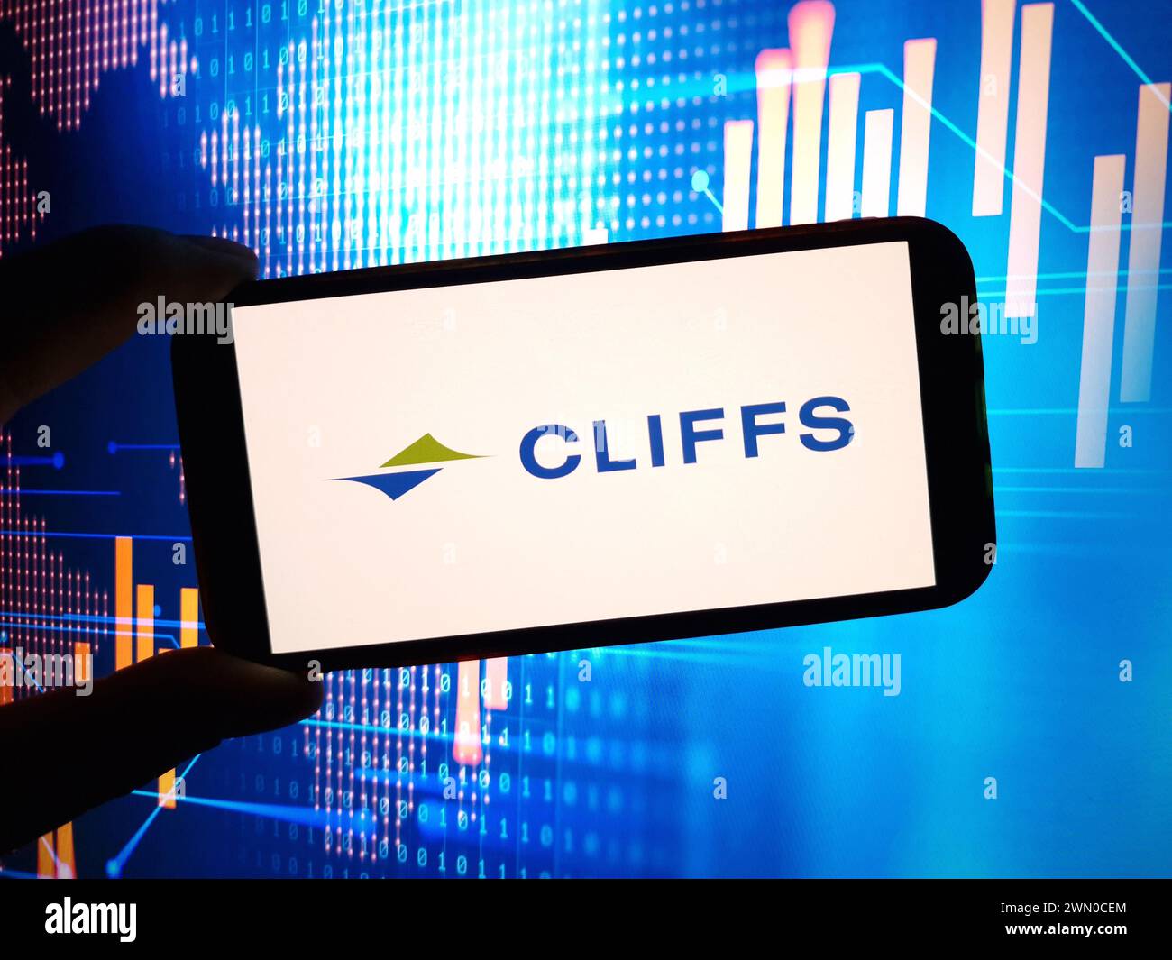 Konskie, Poland - February 24, 2024: Cleveland-Cliffs Inc company logo displayed on mobile phone Stock Photo