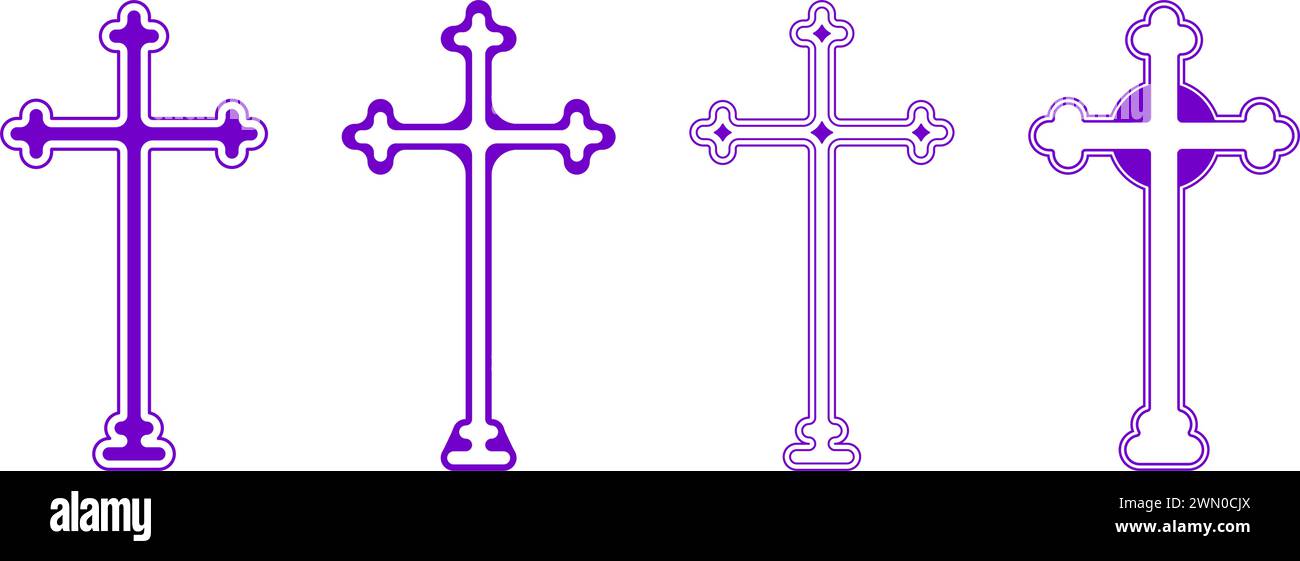 Set of Gothic Christian cross icon symbol. Flat vector illustration Stock Vector