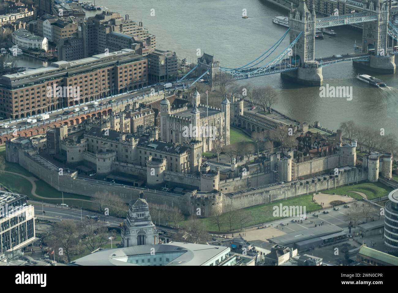 The Tower of London, as seen from the viewing platform of 22 Bishopsgate (the Horizon 22 viewing point) in London. (Photo date: Friday, February 2, 20 Stock Photo