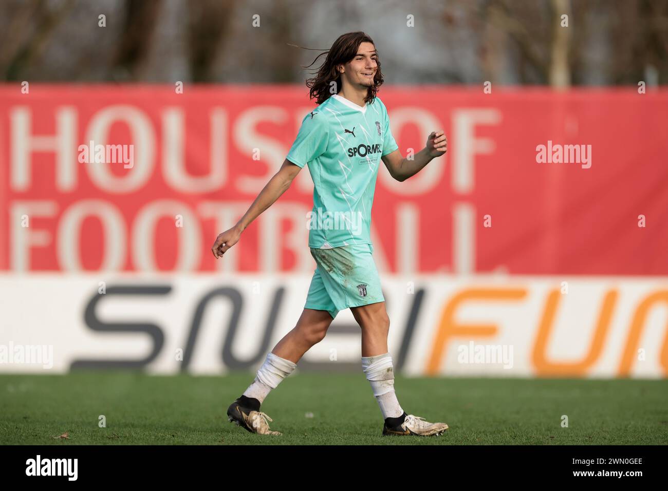 Milan, Italy. 28th Feb, 2024. Joao Vasconcelos of SC Braga reacts after scoring his spot kick win the penalty shoot out of the UEFA Youth League match at Centro Sportivo Vismara, Milan. Picture credit should read: Jonathan Moscrop/Sportimage Credit: Sportimage Ltd/Alamy Live News Stock Photo