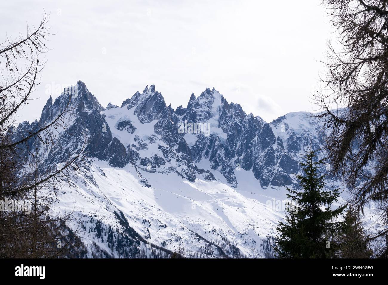 Snowy mountains in the Mont-Blanc massif, France. Stock Photo
