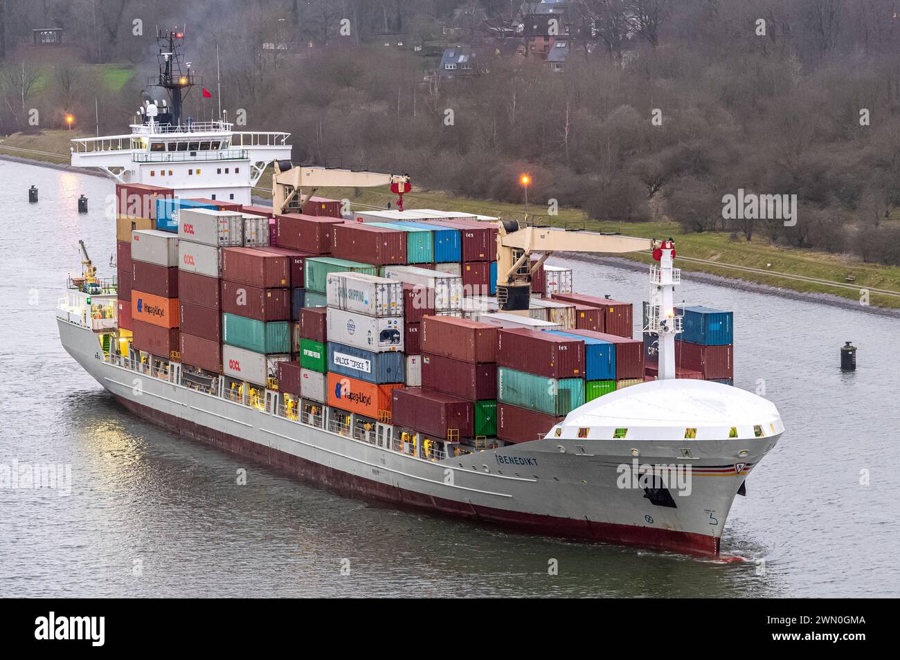 Containership BENEDIKT passing the Kiel Canal Stock Photo