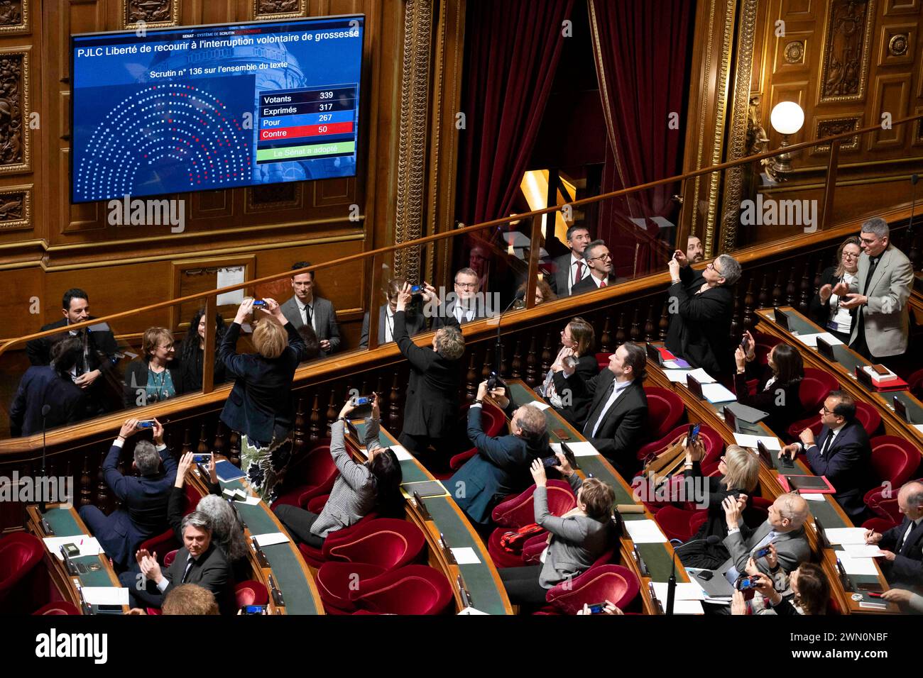French Senate votes a government plan to enshrine the 'freedom' to have an abortion in the French Constitution, at the French Senate in Paris, on February 28, 2024.Photo by Eliot Blondet/ABACAPRESS.COM Credit: Abaca Press/Alamy Live News Stock Photo