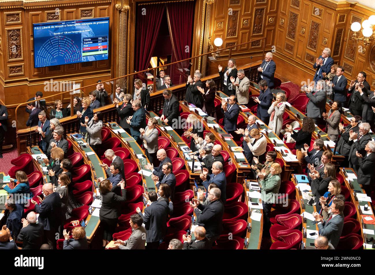 French Senate votes a government plan to enshrine the 'freedom' to have an abortion in the French Constitution, at the French Senate in Paris, on February 28, 2024.Photo by Eliot Blondet/ABACAPRESS.COM Credit: Abaca Press/Alamy Live News Stock Photo