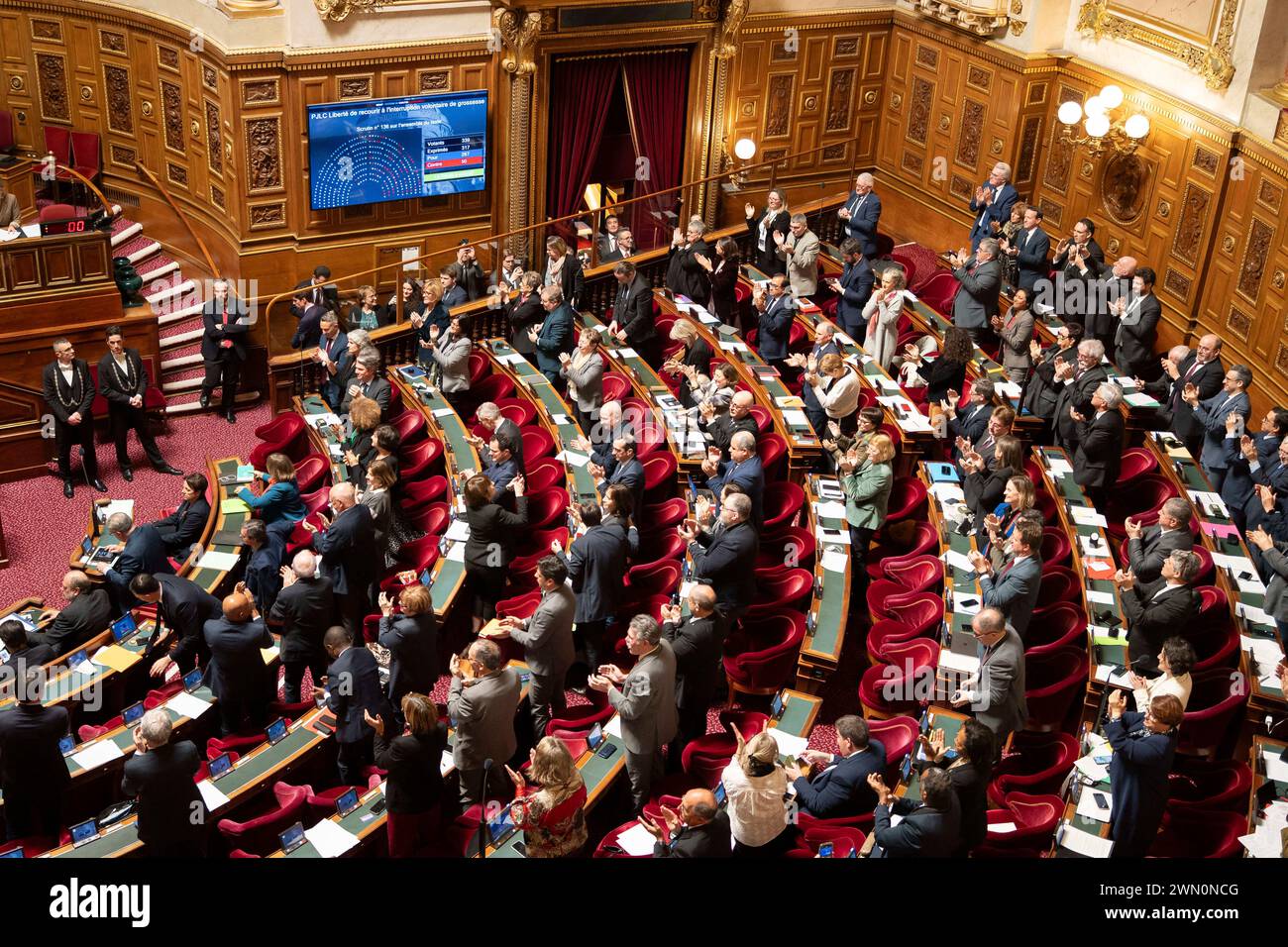 French Senate votes a government plan to enshrine the 'freedom' to have an abortion in the French Constitution, at the French Senate in Paris, on February 28, 2024.Photo by Eliot Blondet/ABACAPRESS.COM Credit: Abaca Press/Alamy Live News Stock Photo