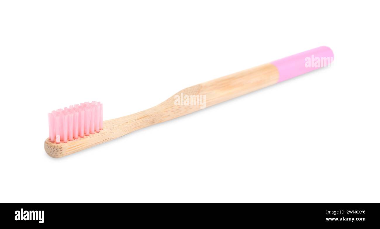 Bamboo toothbrush with pink bristle isolated on white Stock Photo - Alamy