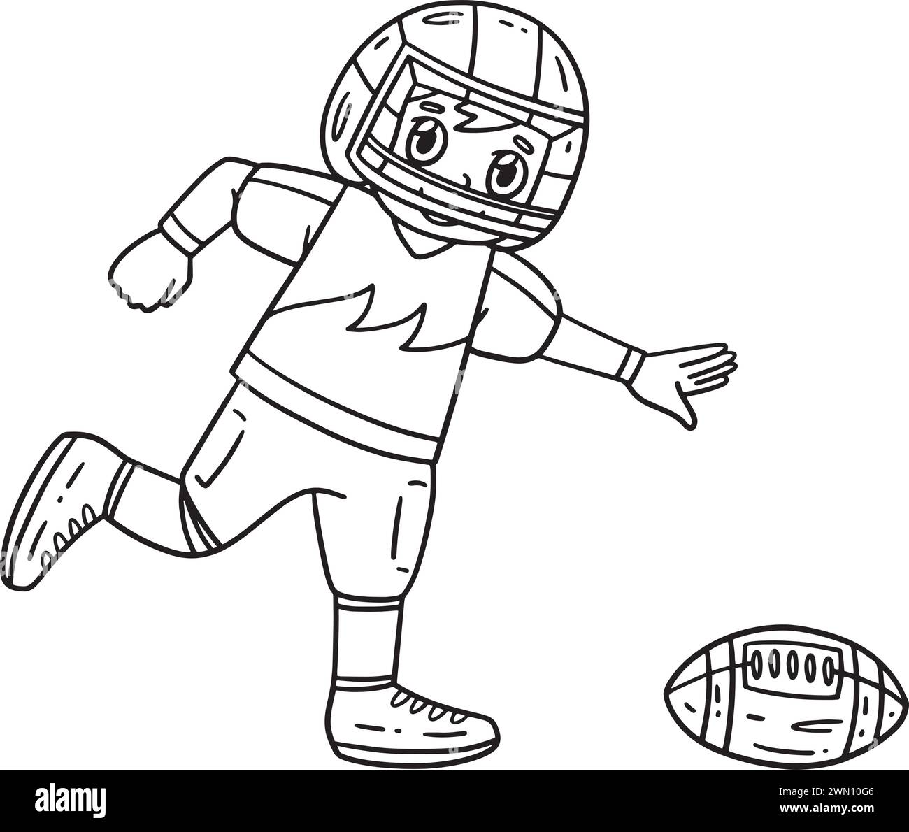 American Player Chasing Football Isolated Coloring Stock Vector