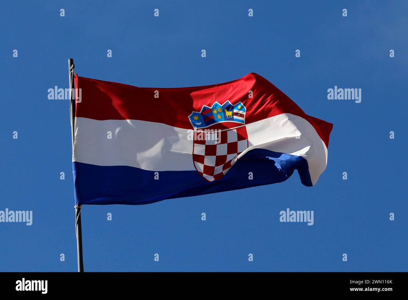 Croatia flag waving in the wind blue sky on background Stock Photo