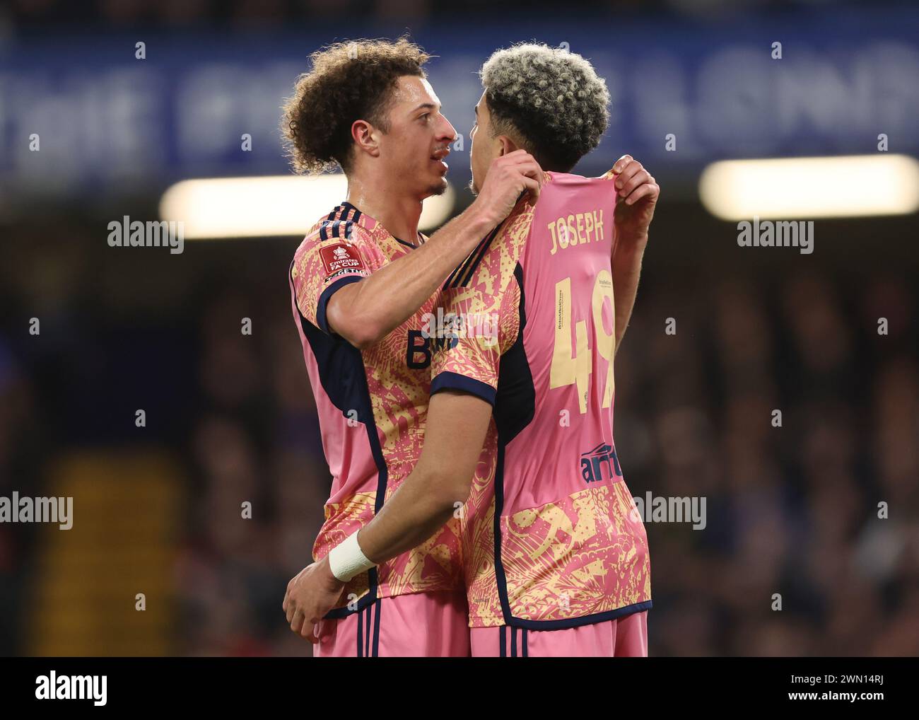 London, UK. 28th Feb, 2024. Mateo Joseph of Leeds United celebrate scoring his second goal with Ethan Ampadu of Leeds United (l) during the FA Cup match at Stamford Bridge, London. Picture credit should read: David Klein/Sportimage Credit: Sportimage Ltd/Alamy Live News Stock Photo