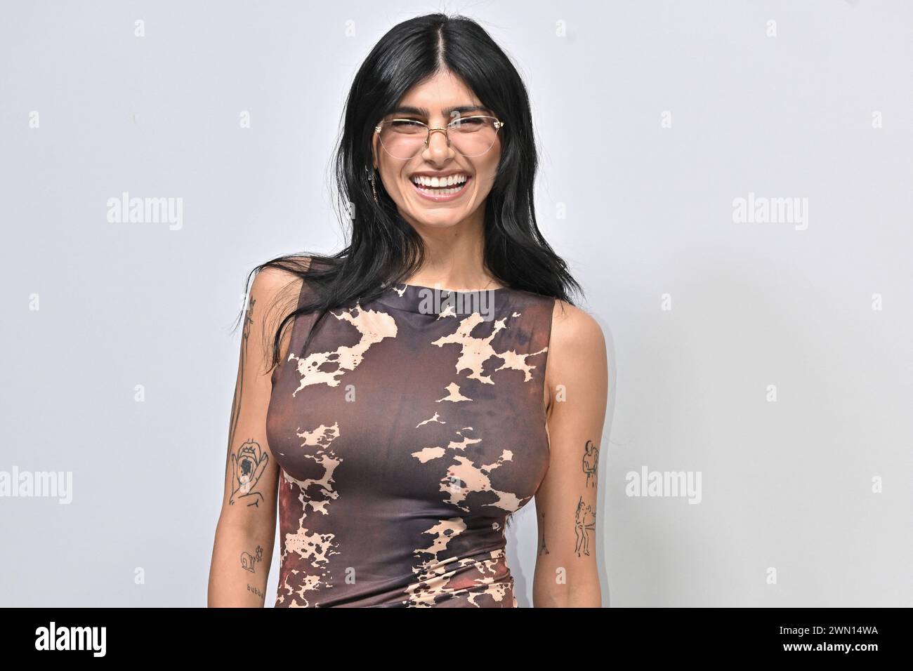 Paris, France. 28th Feb, 2024. Mia Khalifa attending the Acne Studios show during PFW in Paris, France on February 28, 2024. Photo by Julien Reynaud/APS-Medias/ABACAPRESS.COM Credit: Abaca Press/Alamy Live News Stock Photo