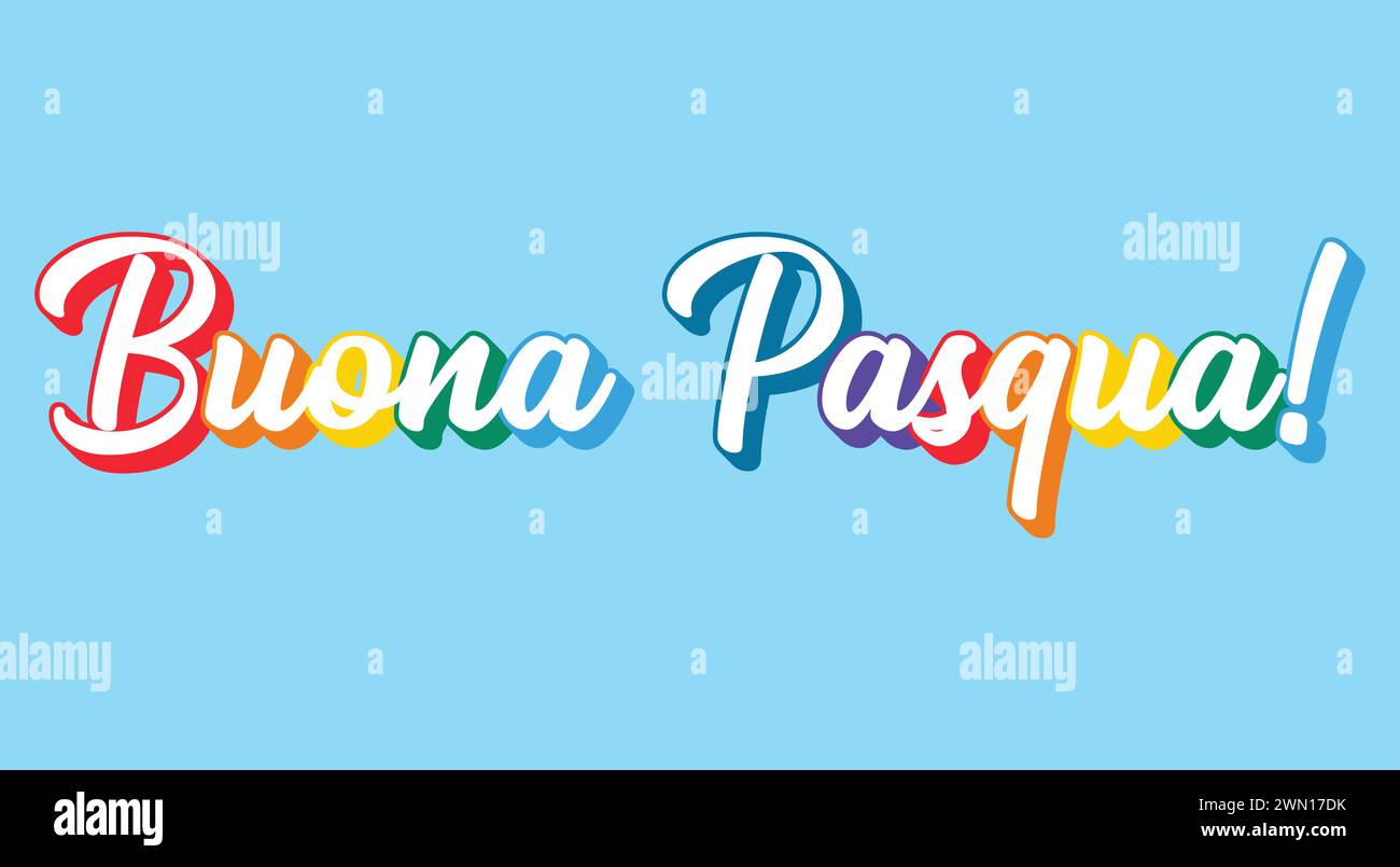 Hand sketched rainbowcolored lettering quote Buona Pasqua, Happy Easter in Italian. Isolated on