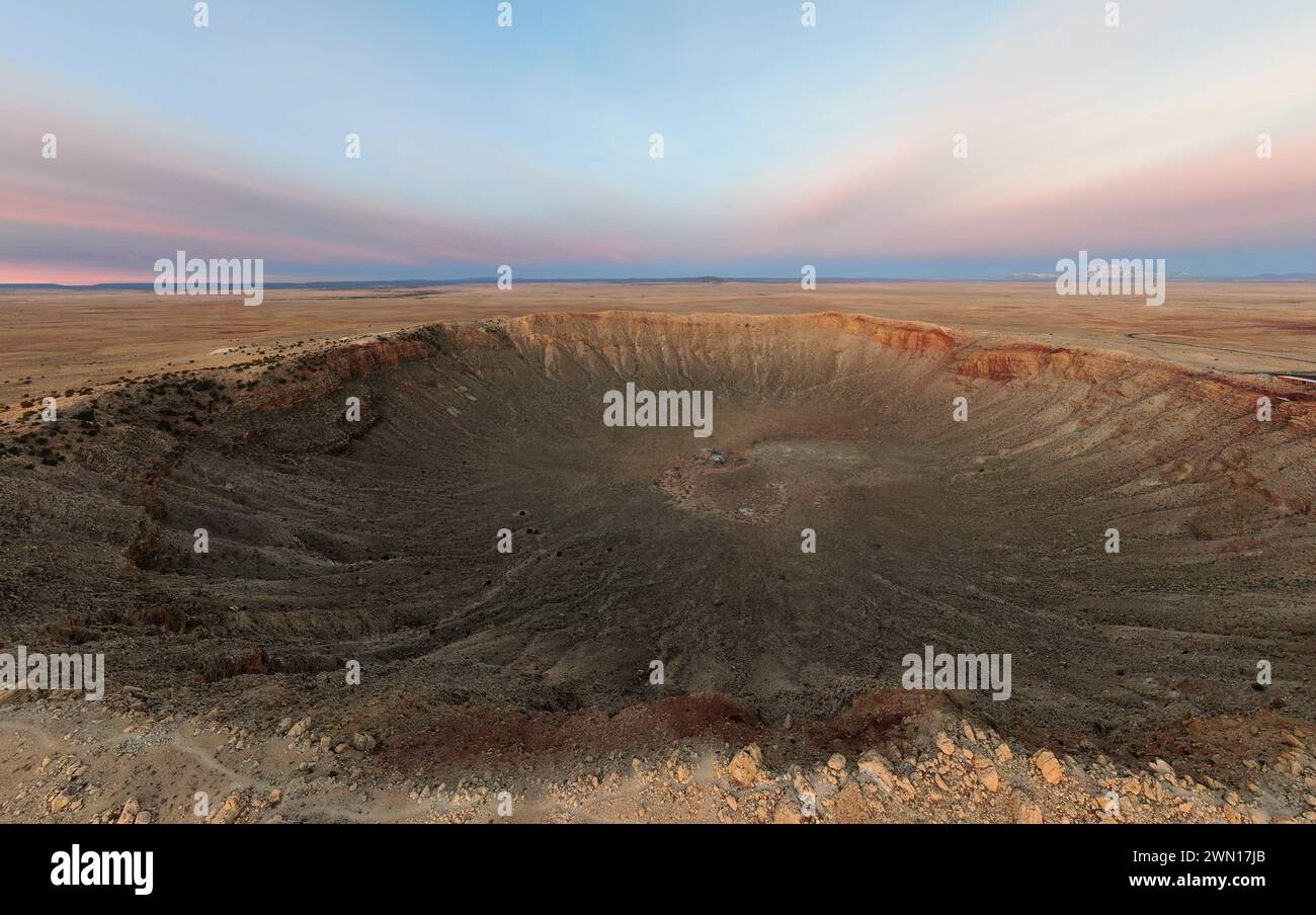 Sunrise at Meteor Crater Arizona by Drone Stock Photo