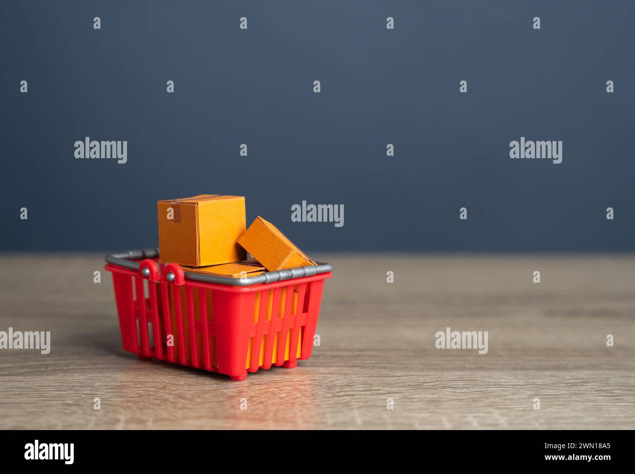Shopping basket. Purchasing power. Inflation and taxes. Standard of living. Economic well-being. Stock Photo