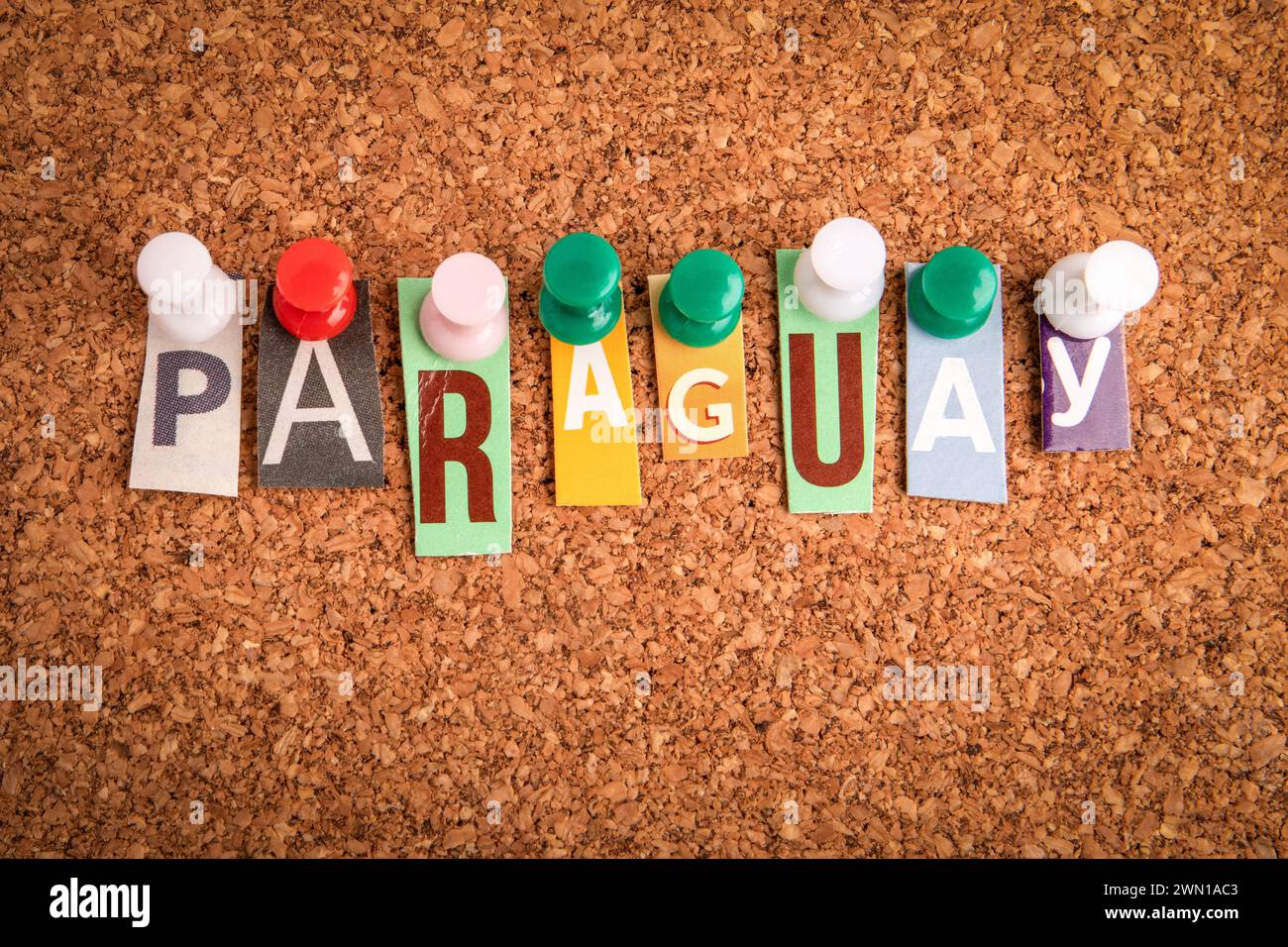 PARAGUAY. Letters pinned to a cork notice board. Stock Photo