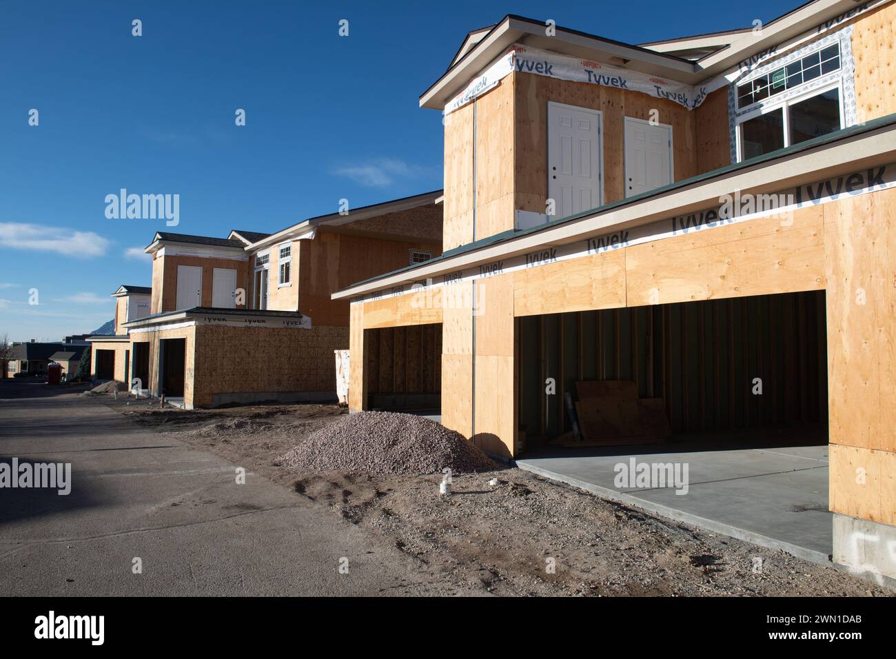 Duplexes and townhomes under construction in the Rockrimmon area of