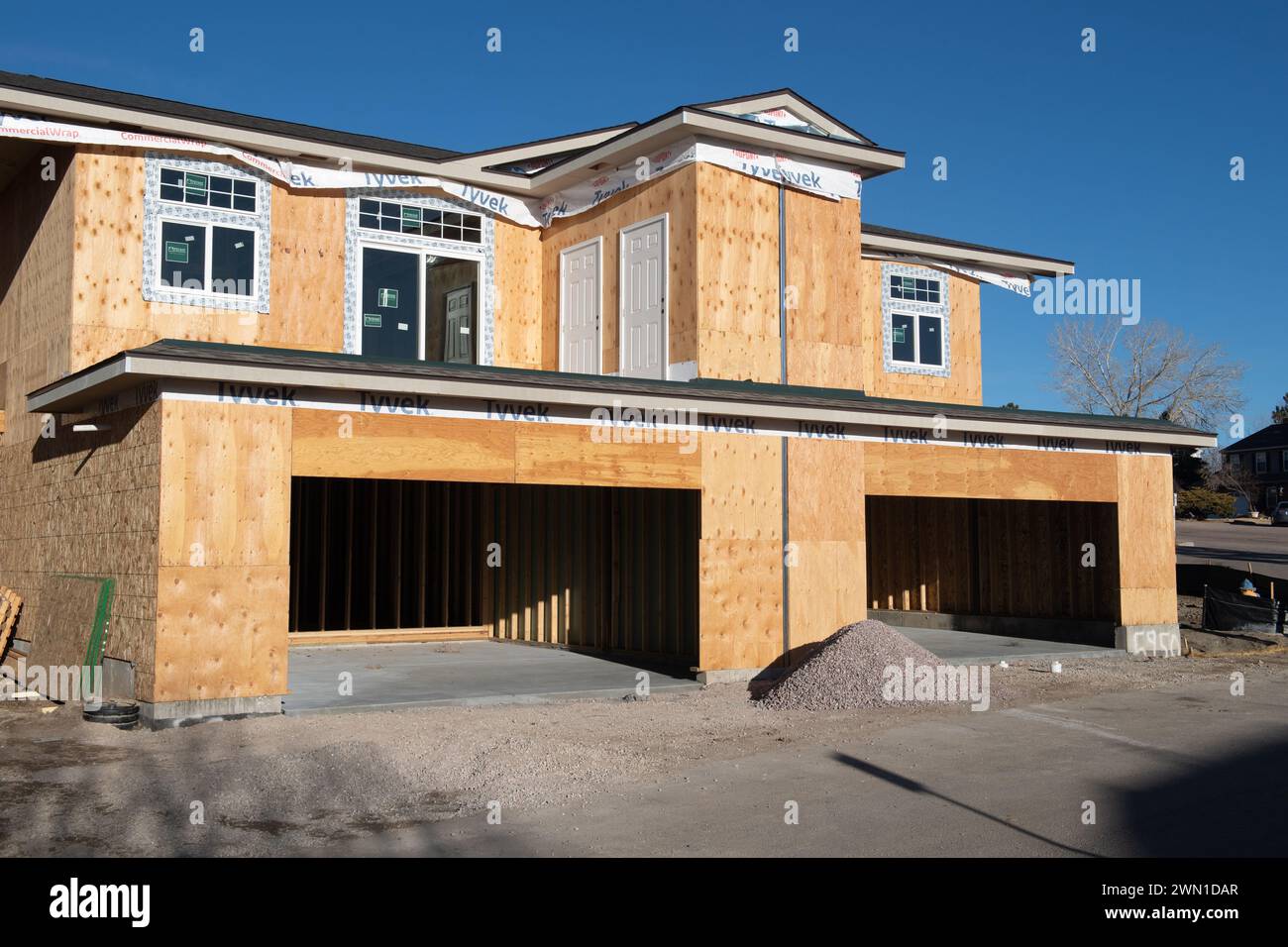 Duplexes and townhomes under construction in the Rockrimmon area of