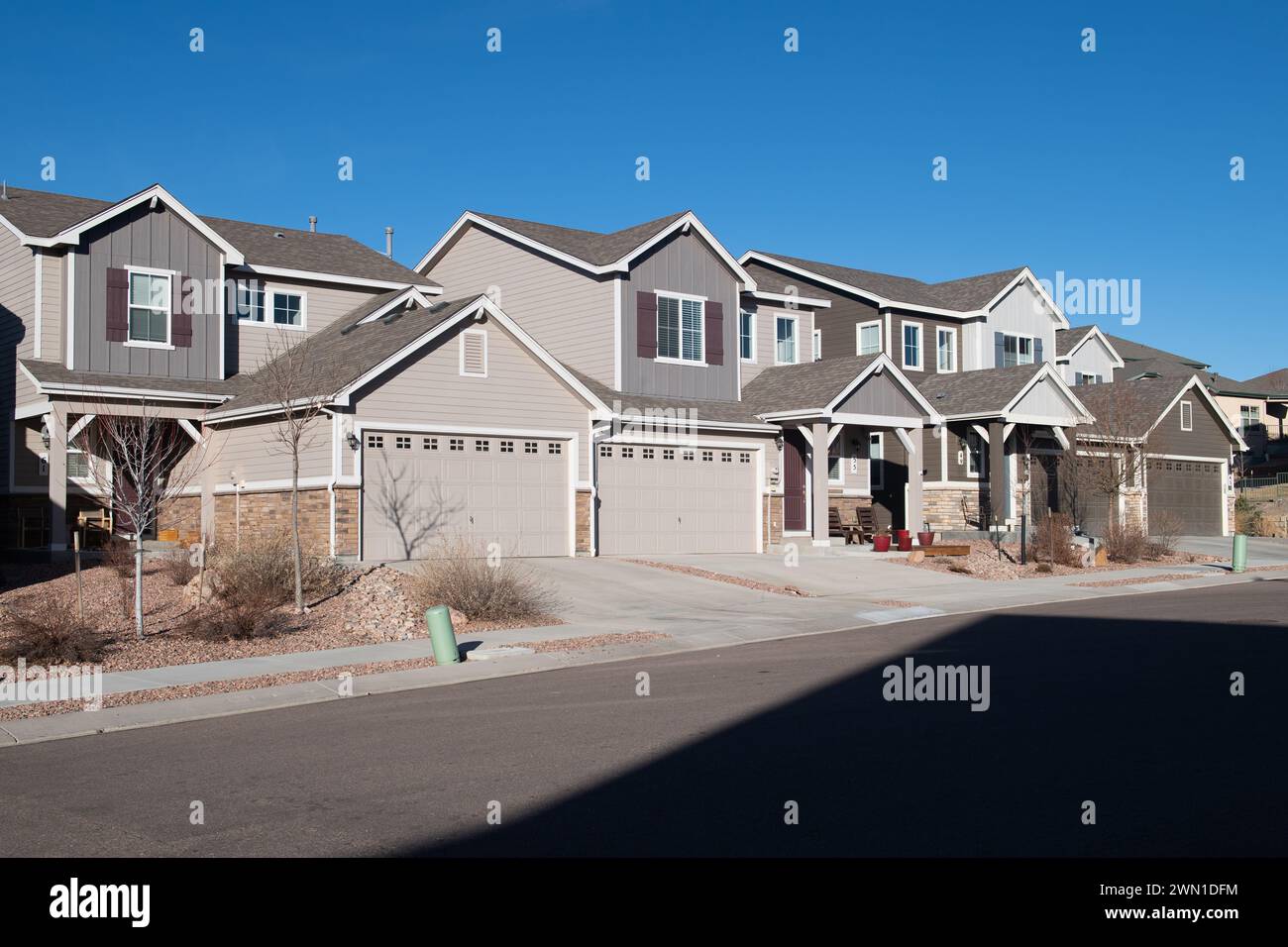 New duplex and townhomes in a development in the Rockrimmon area of Northern Colorado Springs. Stock Photo