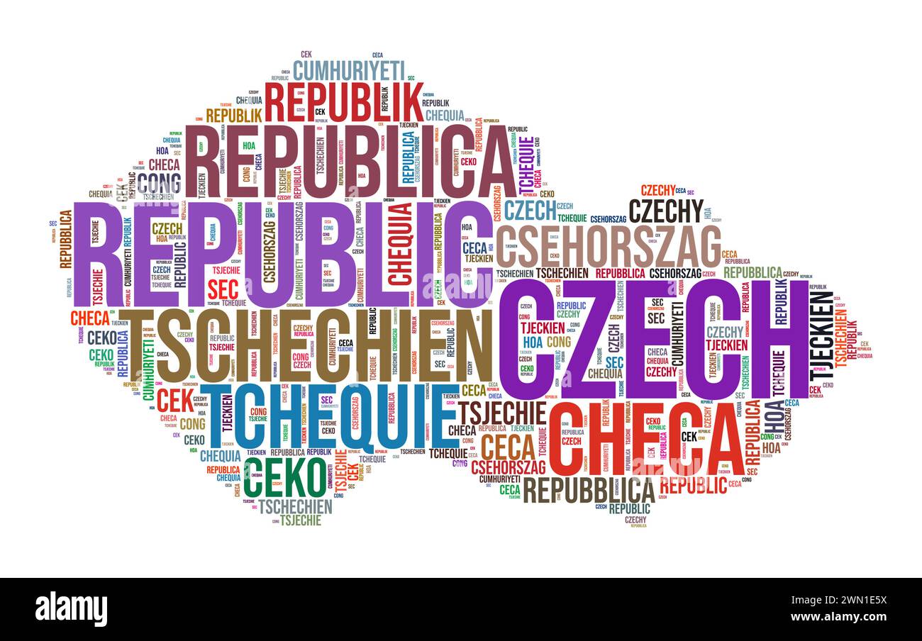 Czech Republic country shape word cloud. Typography style country illustration. Czech Republic image in text cloud style. Vector illustration. Stock Vector