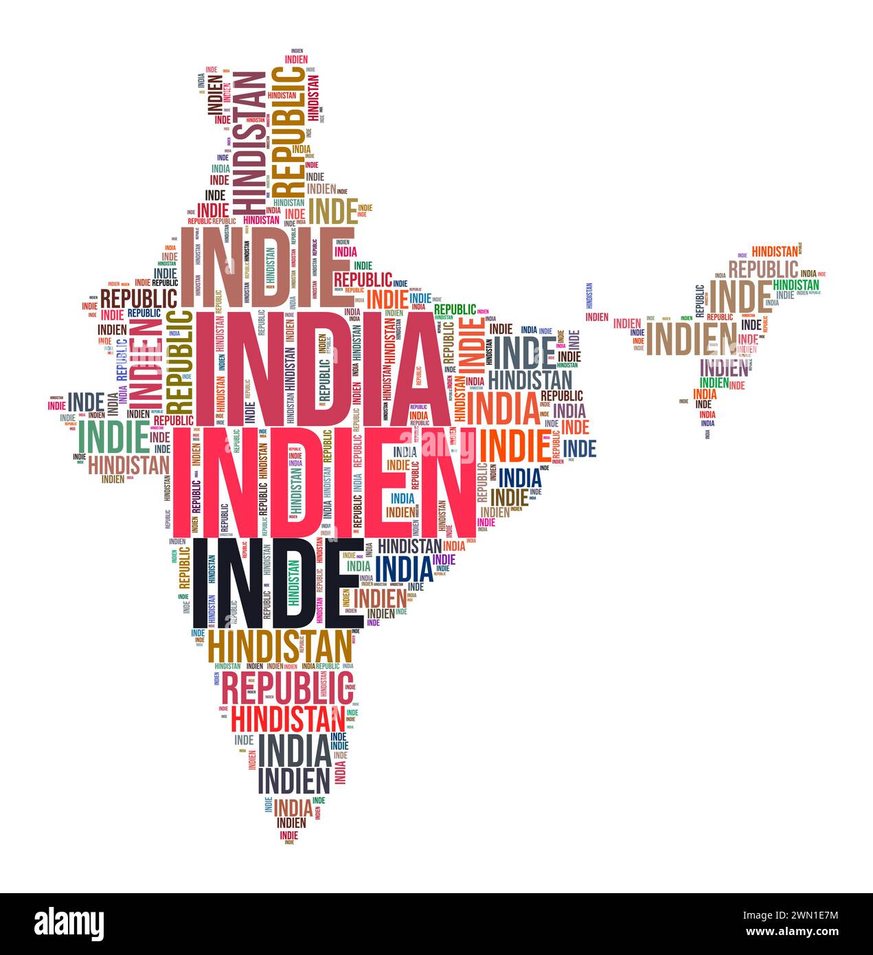 India country shape word cloud. Typography style country illustration ...