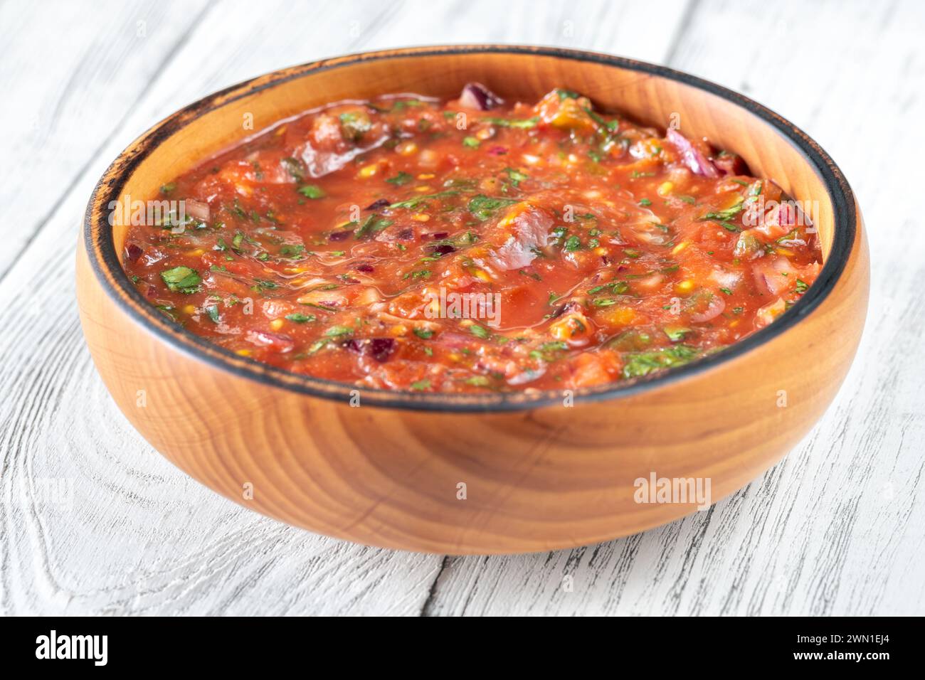 Bowl of mexican salsa sauce on the table Stock Photo