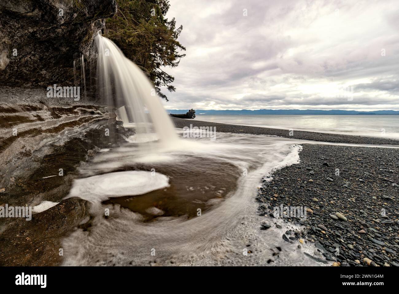 Waterfall on Sandcut Beach - Jordan River Regional Park - near Sooke, Vancouver Island, British Columbia, Canada Stock Photo