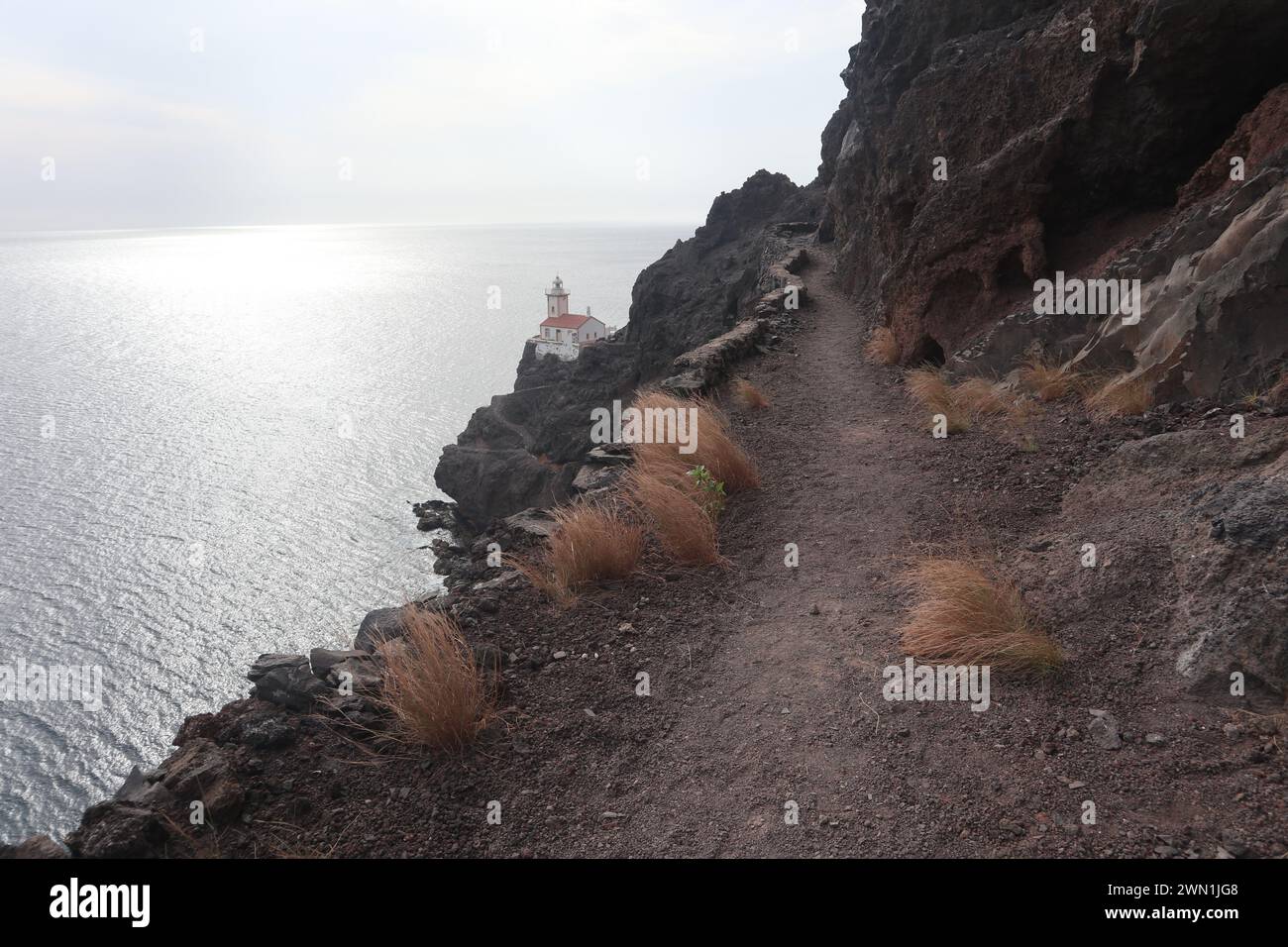 Trekking hiking lighthouse Dona Amelia Sao Pedro beach Sao Vicente Cape Verde Stock Photo