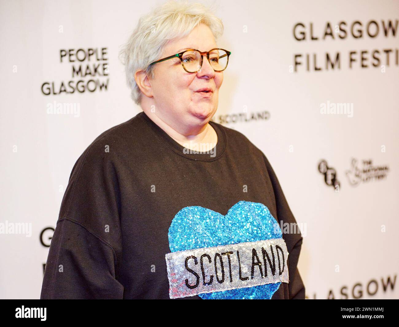 Glasgow, Scotland, UK. 28th Feb, 2025. Comedian, Janey Godley, on the