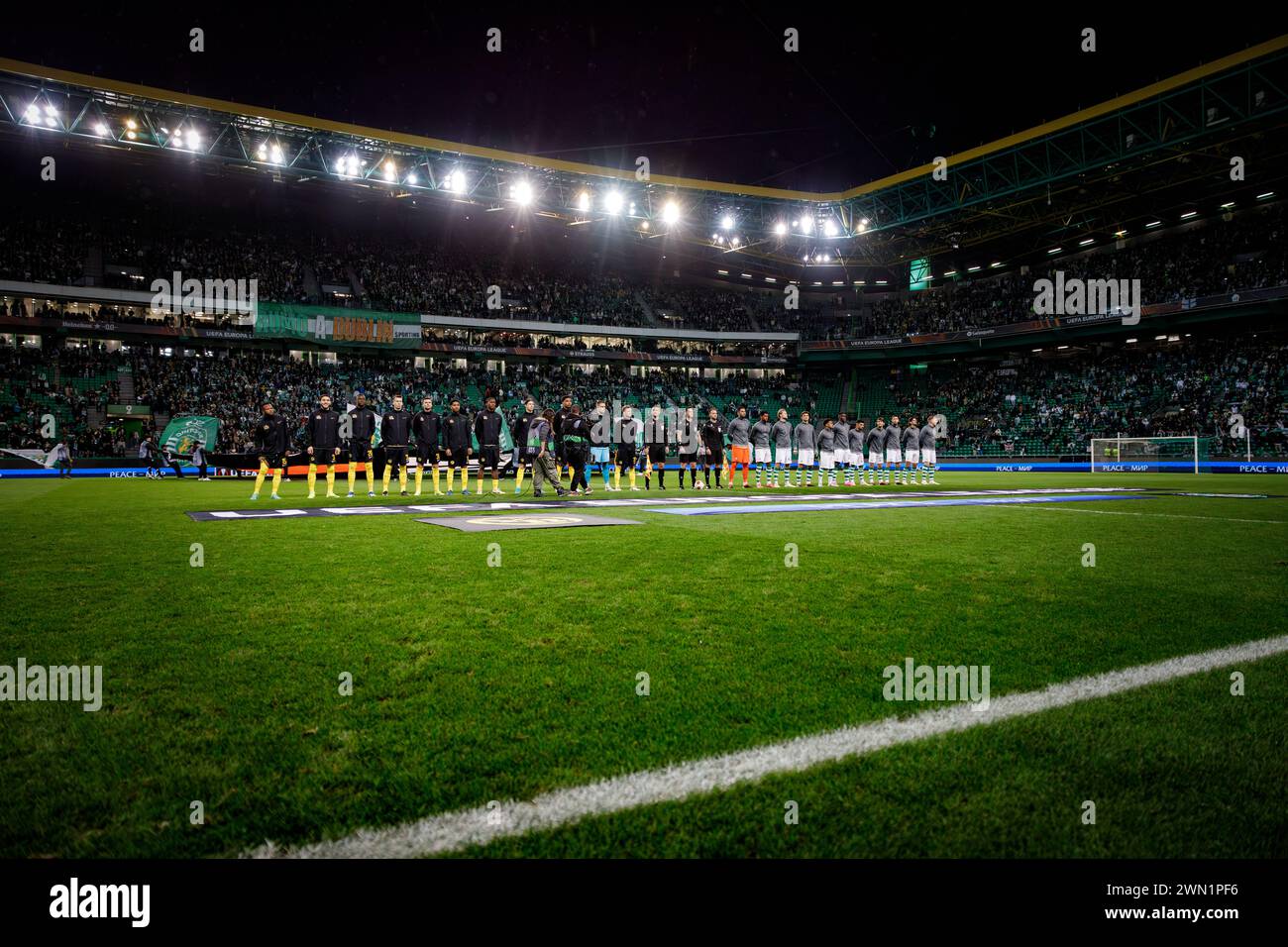 Both teams during UEFA Europa League 23/24 game between Sporting CP and BSC Young Boys at Estadio Jose Alvalade, Lisbon, Portugal. (Maciej Rogowski) Stock Photo