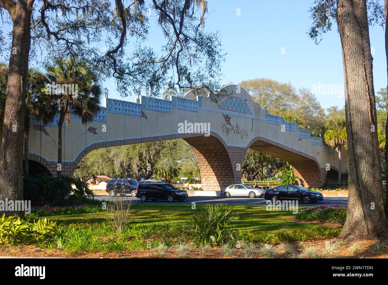 USA Florida FL The Villages The Everett Kelly Causeway bridge for golf carts only going over US