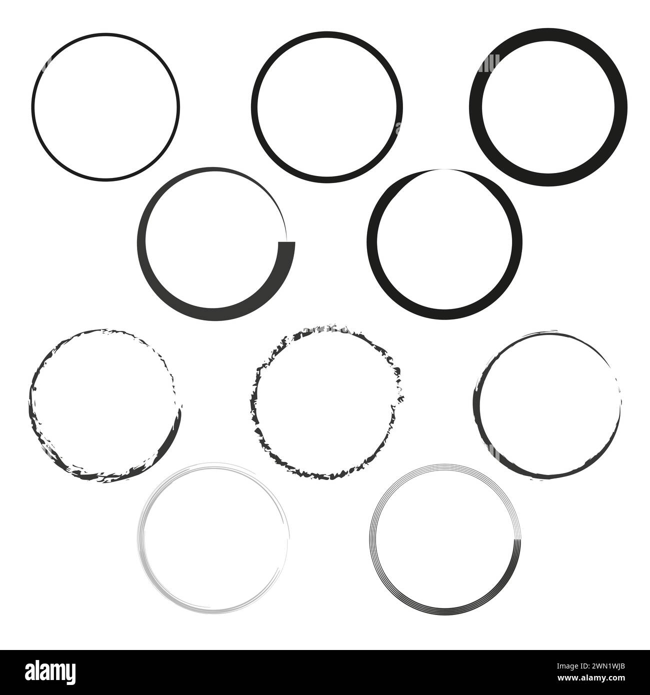 Circle icons set. Simple geometric shapes. Continuous and broken lines ...