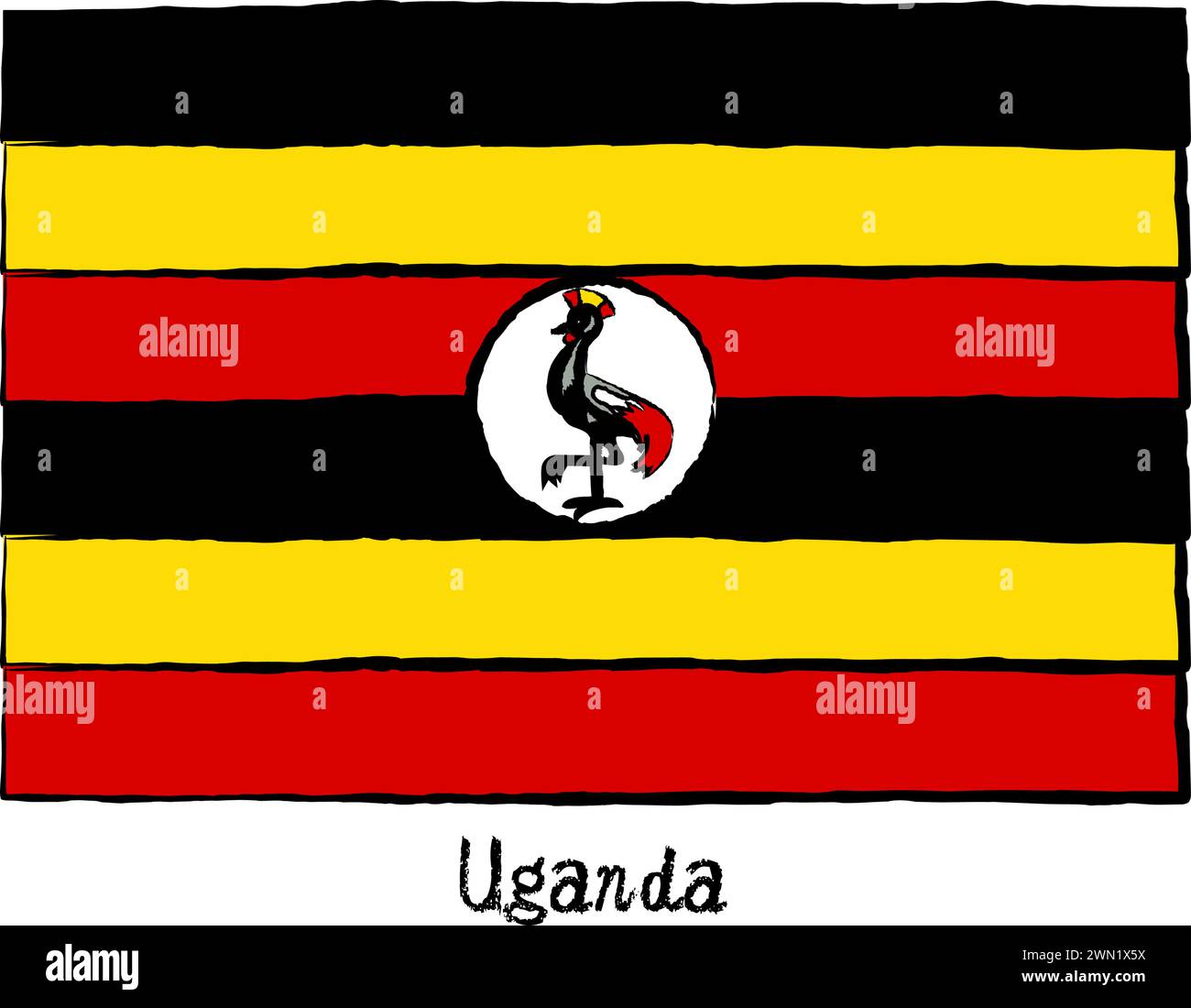 Analog hand-drawn world flag, Uganda, Vector Illustration Stock Vector