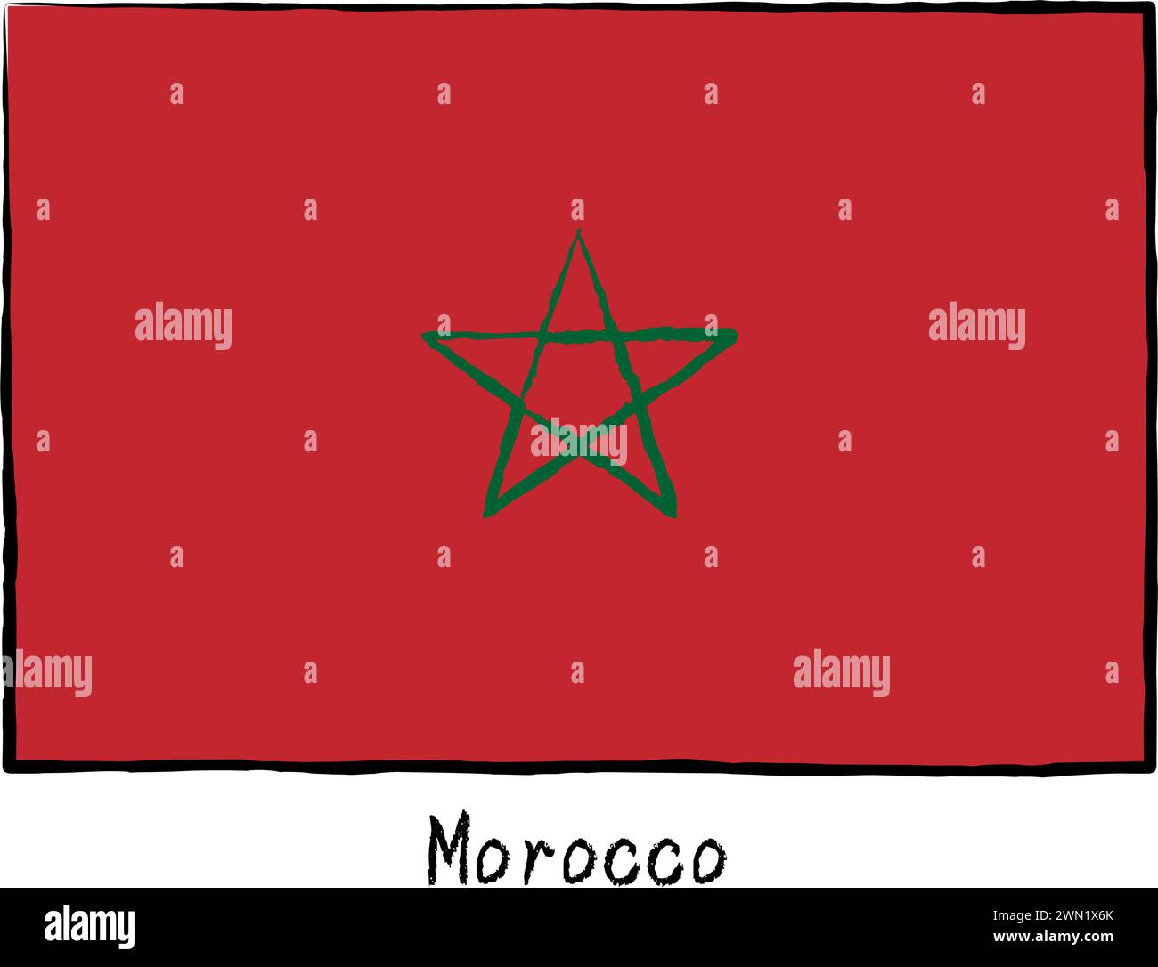 Analog hand-drawn world flag, Morocco, Vector Illustration Stock Vector