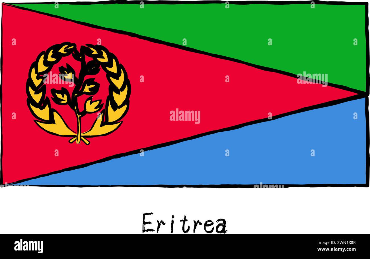Analog hand-drawn world flag, Eritrea, Vector Illustration Stock Vector