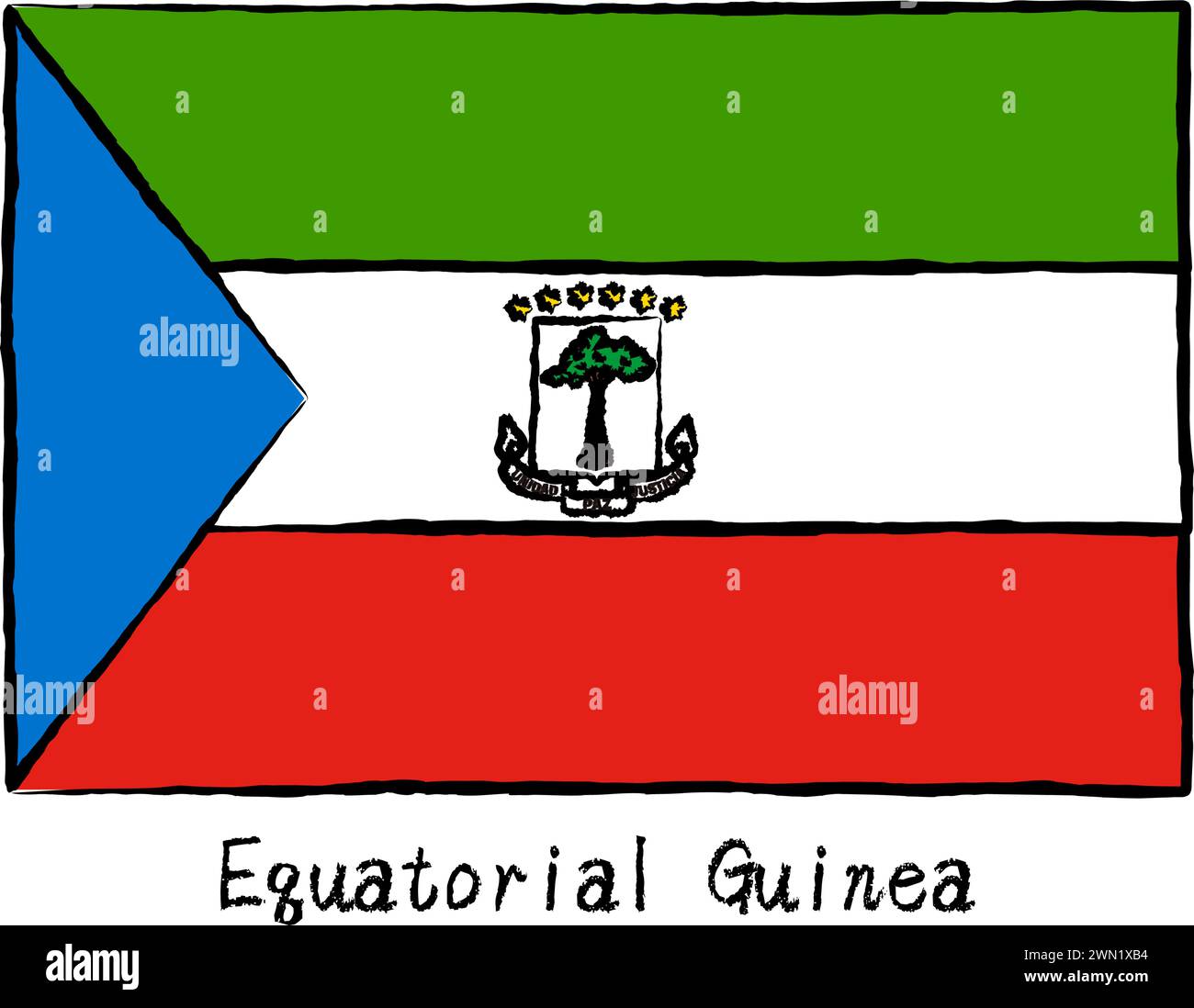Analog hand-drawn world flag, Equatorial Guinea, Vector Illustration Stock Vector