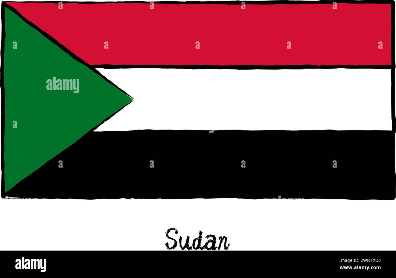 Analog hand-drawn world flag, Sudan, Vector Illustration Stock Vector