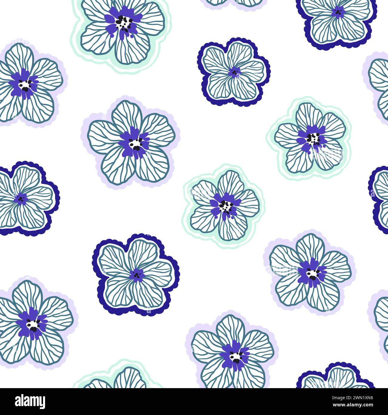 Seamless pattern with cute doodle floral elements. Hand drawn ornament with plants and flowers. Vector illustration. Stock Vector