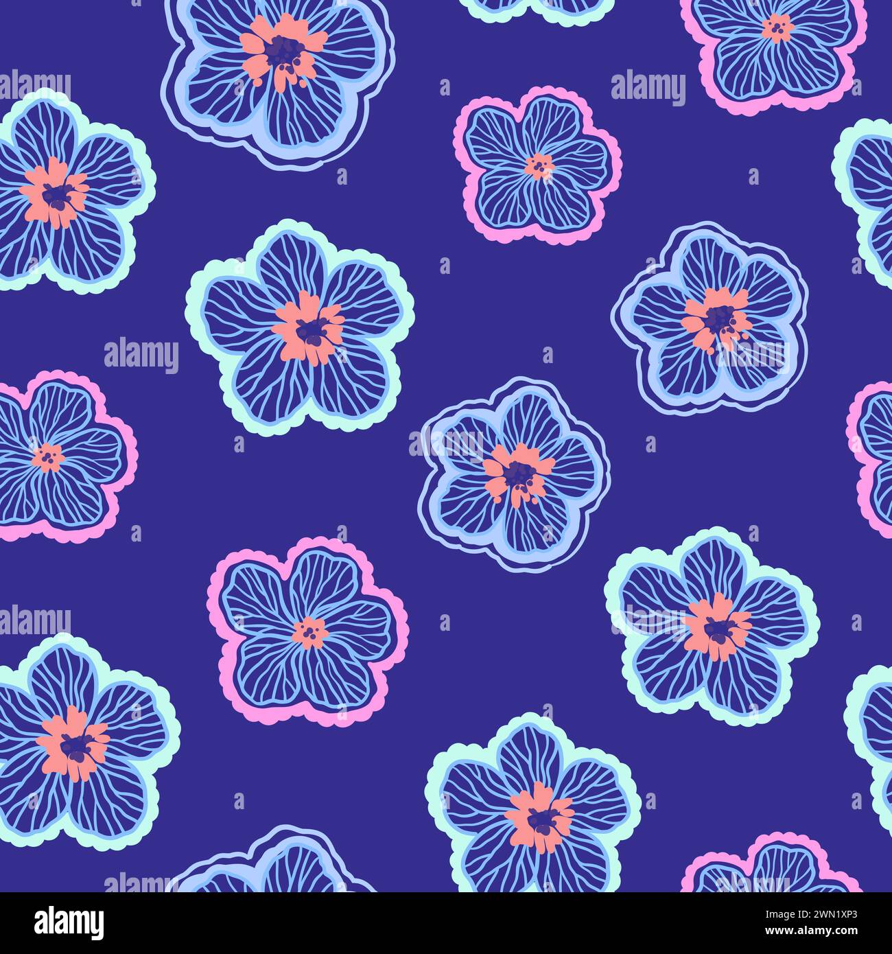 Seamless pattern with cute doodle floral elements. Hand drawn ornament ...