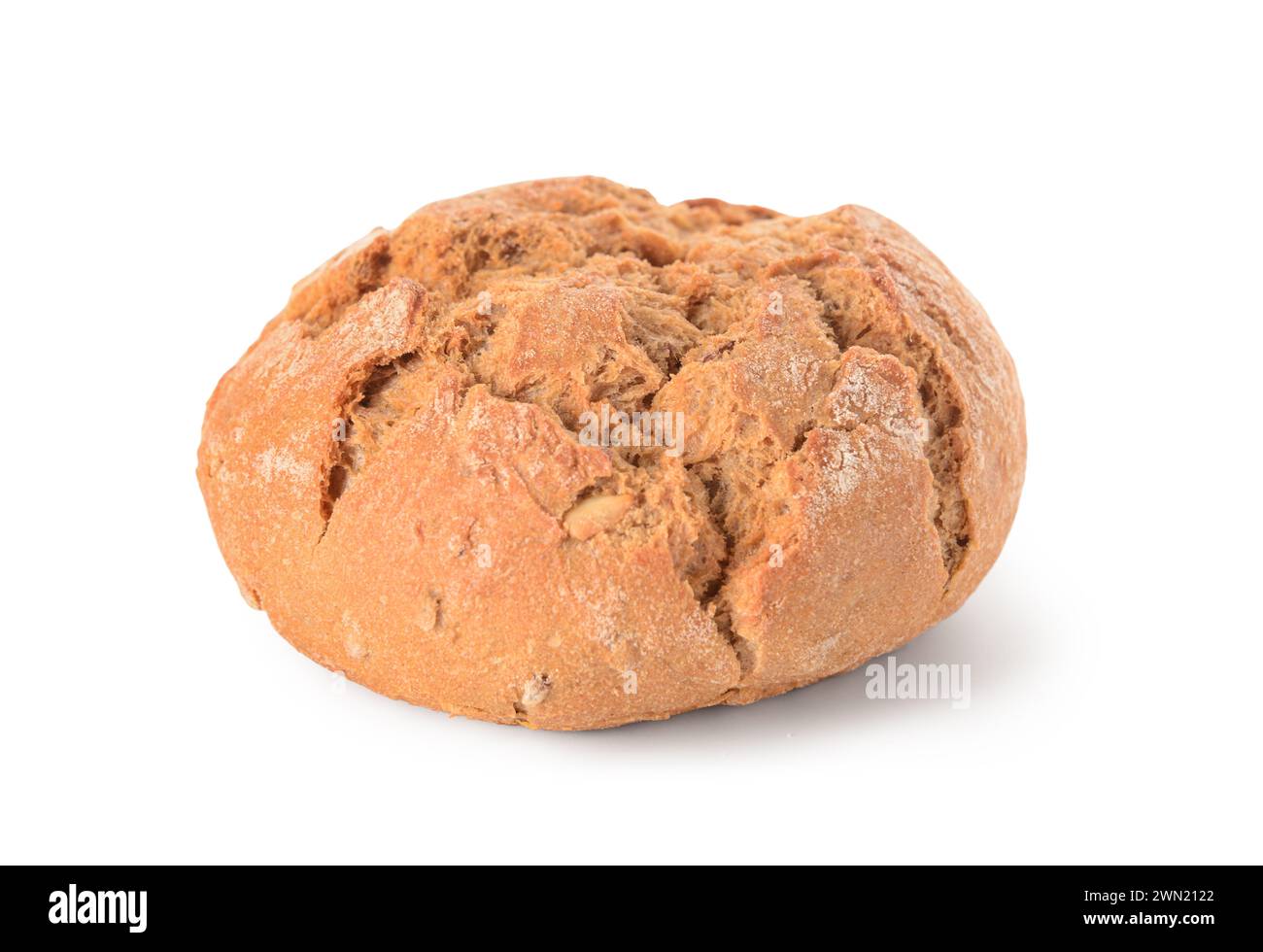 Delicious whole grain bun on white background Stock Photo Alamy