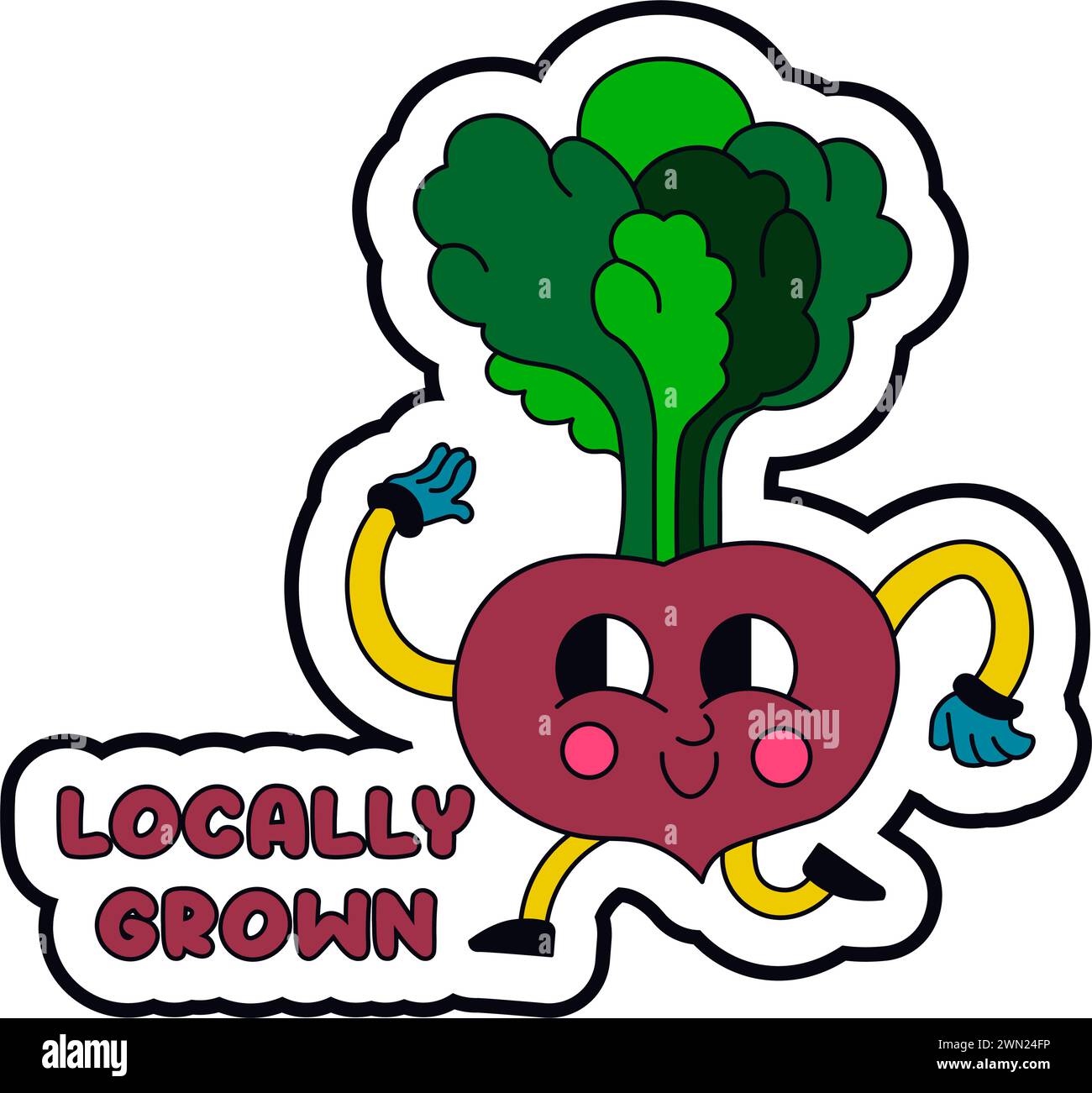 Beetroot label with leaves, locally grown veggie Stock Vector