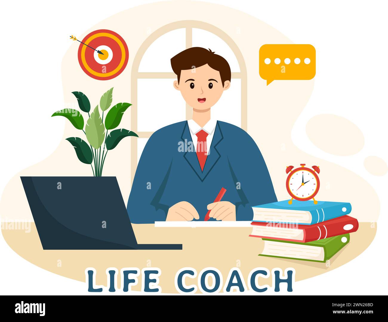 Life Coach Vector Illustration for Consultation, Education, Motivation, Mentoring Perspective and Self Coaching in Business Flat Cartoon Background Stock Vector