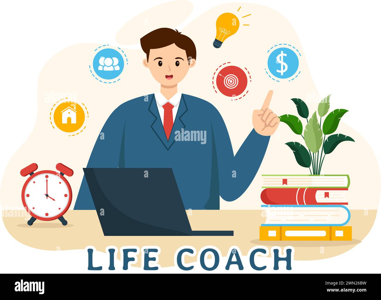 Life Coach Vector Illustration for Consultation, Education, Motivation, Mentoring Perspective and Self Coaching in Business Flat Cartoon Background Stock Vector