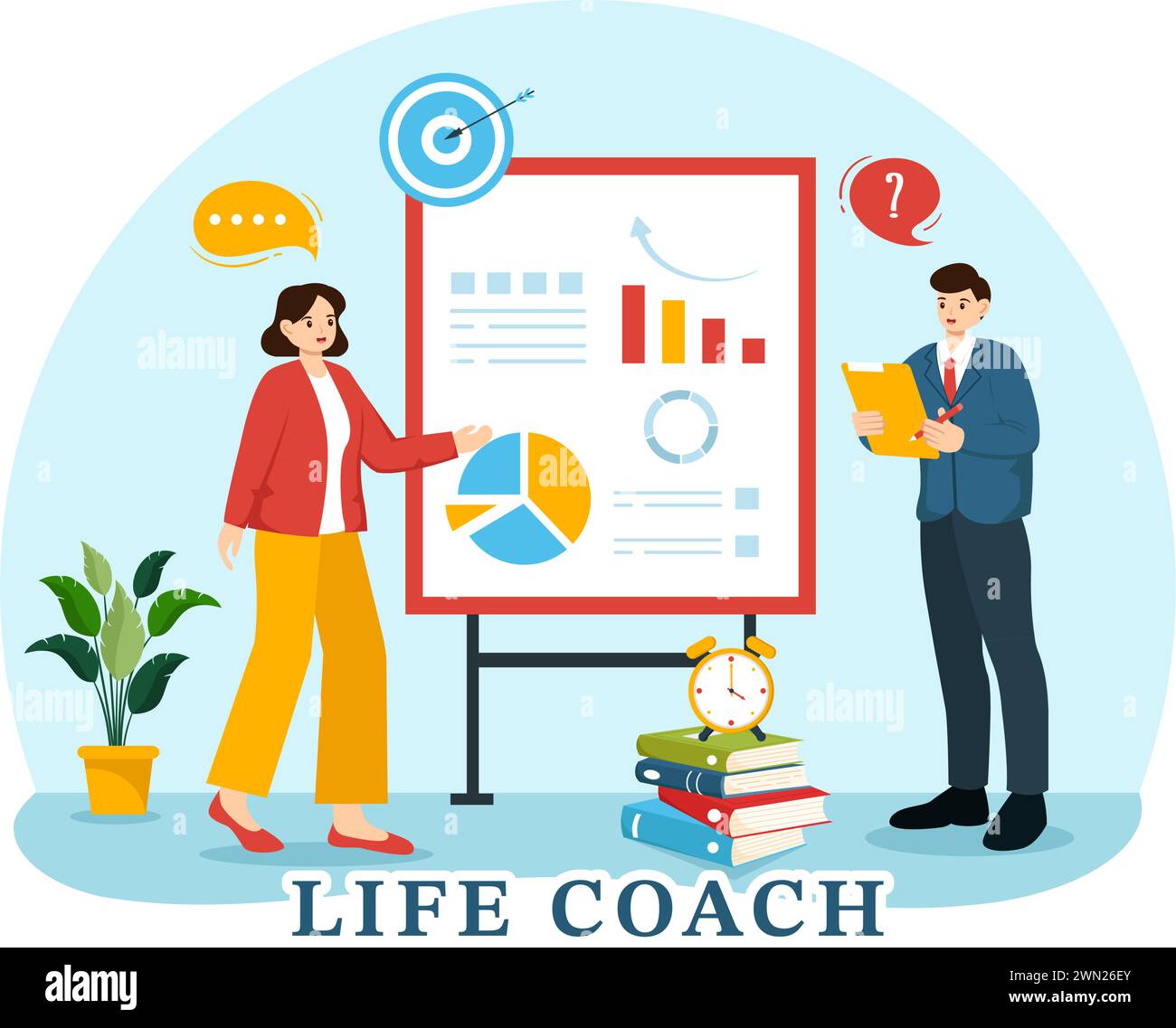 Life Coach Vector Illustration for Consultation, Education, Motivation, Mentoring Perspective and Self Coaching in Business Flat Cartoon Background Stock Vector