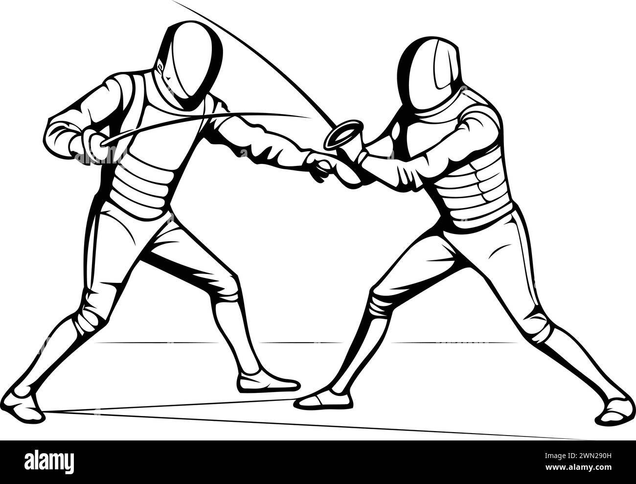 Fencing players action cartoon graphic vector. Hand drawn fencing sport design. Stock Vector