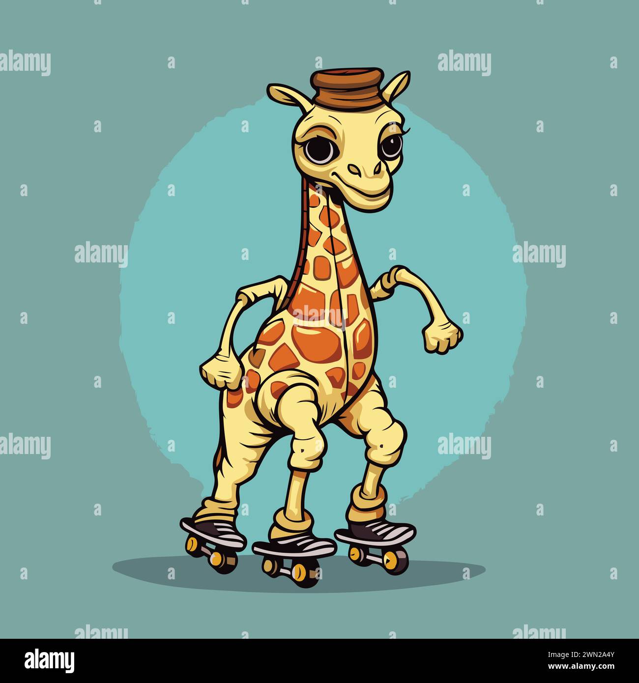 Cartoon giraffe rides on roller skates. Vector illustration Stock