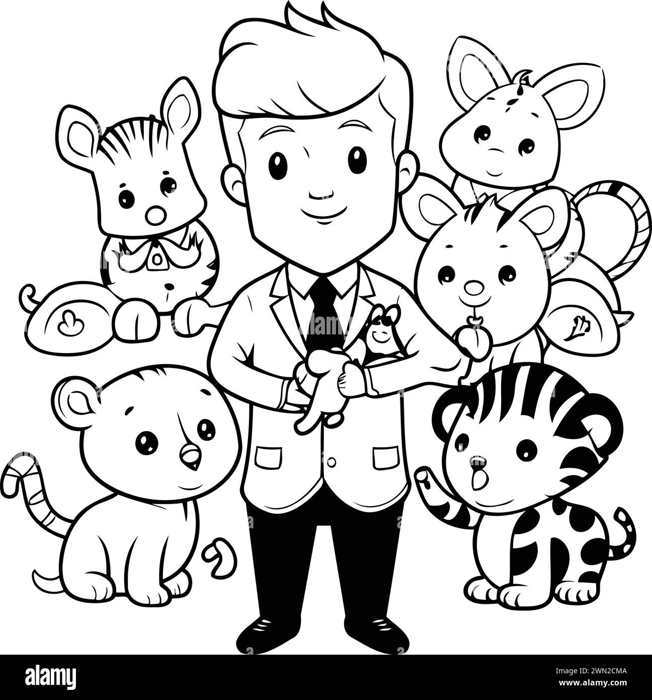Coloring book for children veterinarian with animals. Vector