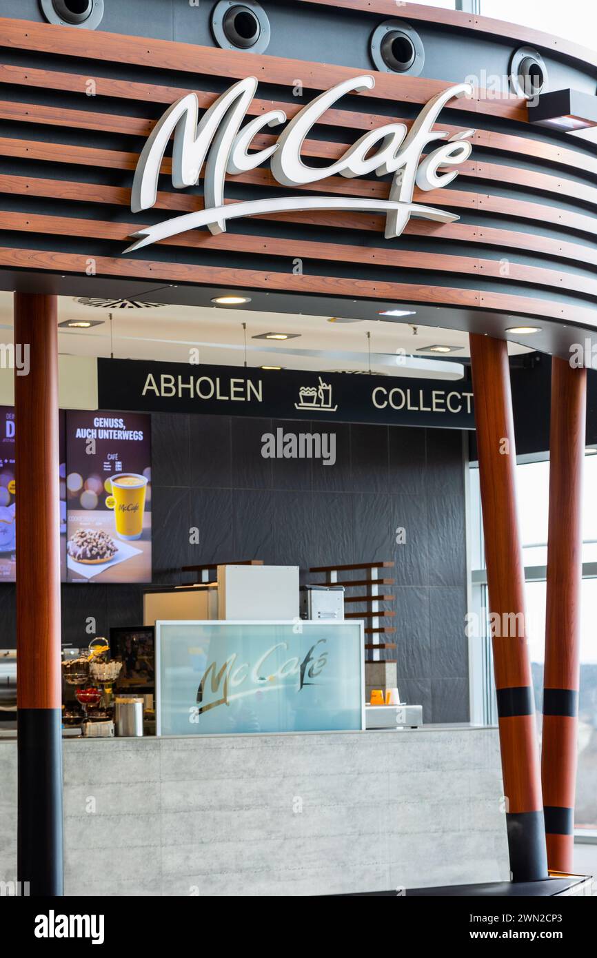 Frankfurt Airport, Germany - February 19, 2024: view at the McCafe collection desk of the local McDonald's restaurant Stock Photo