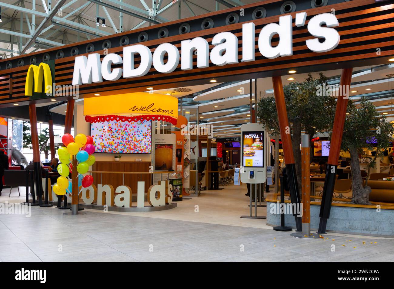 Frankfurt Airport, Germany February 19, 2024 view at the entrance of the local McDonald